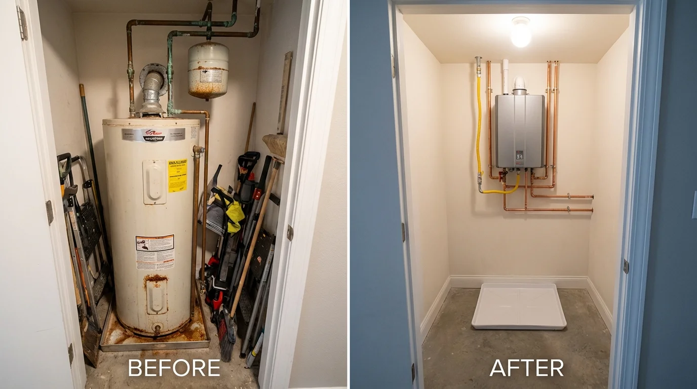 Tank water heater versus wall-mounted tankless unit comparison for Calcium, NY homeowners